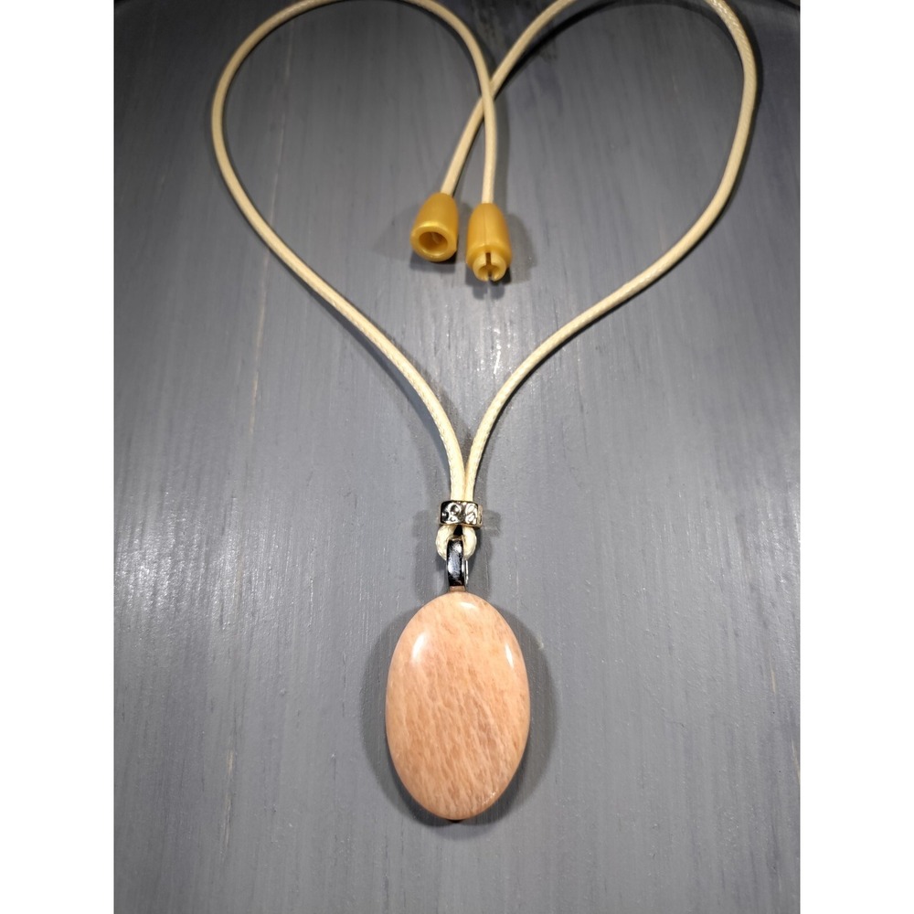 TrailerSpark Peach Amazonite Stone Pendant Necklace Waxed Cord 18 Inch Boho